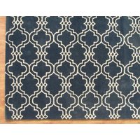 Moroccan Scroll Tile Indigo Blue Handmade Persian Style Woolen Area Rug - 4' x 6