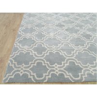 Moroccan Scroll Tile Porcelain Blue Handmade Persian Style Woolen Area Rug - 3'