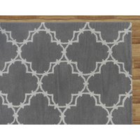 Hand Tufted Trellis Gray 6' x 9' Contemporary Woolen Area Rug Carpet