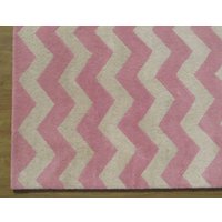 Hand Tufted Chevron Zig Zag Pink 6' x 9' Contemporary Woolen Area Rug Carpet