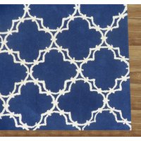 Hand Tufted Trellis Blue 5' x 8' Contemporary Woolen Area Rug Carpet